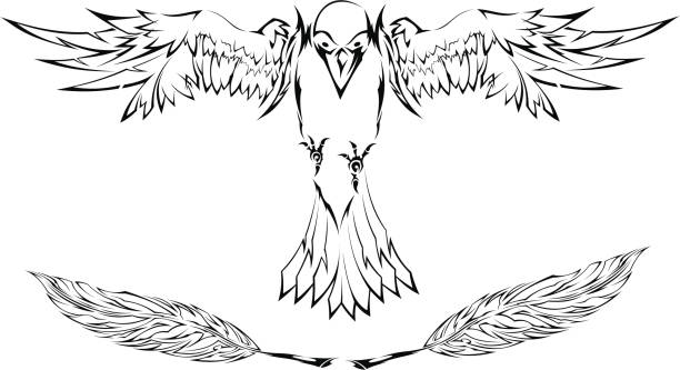 Crow Tribal, tattoo style crow silhouette of a tribal eagle tattoo designs stock illustrations