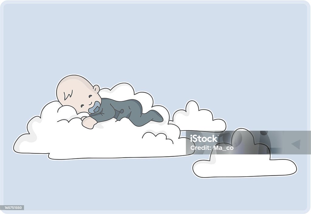 Новорожденный ребенок мальчик спит на облаке - Векторная графика Младенец роялти-фри