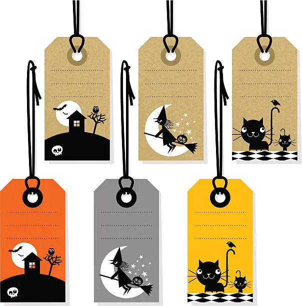 Vector illustration of Halloween labels tag banner witch cat moon vector illustration