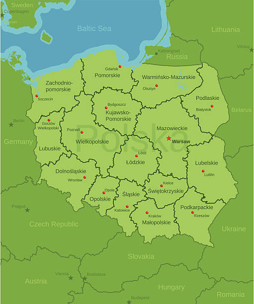polska mapa prowincji - silesia stock illustrations