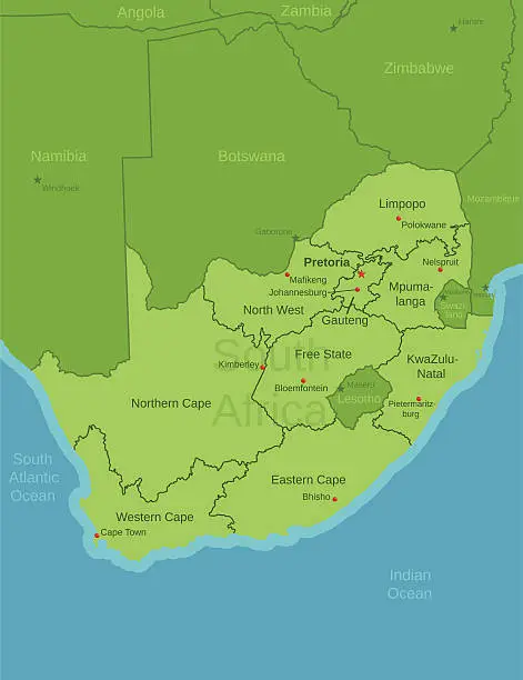 Vector illustration of South Africa Map showing Provinces