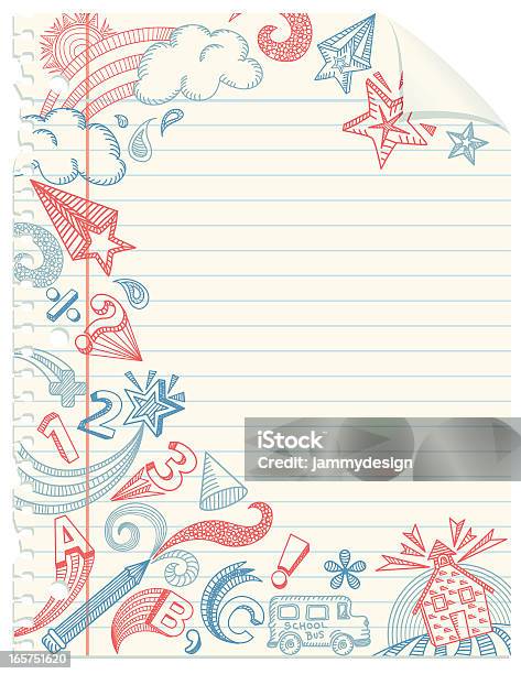 School Doodles Notebook Paper Stock Illustration - Download Image Now - Backgrounds, School Building, Education