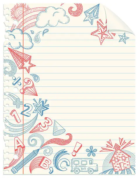 Vector illustration of School Doodles Notebook Paper