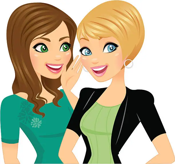 Vector illustration of Cartoon of two young women smiling and talking
