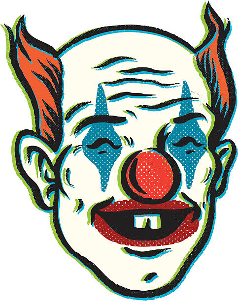 this is a clown with a rubber nose. hes drawn in a retro vintage style to give an old poster look. 