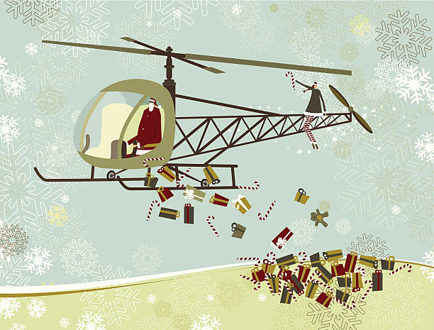 Santa's christmas helicopter vector art illustration