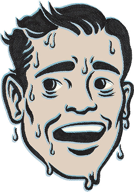 Retro Paranoia this is an illustration of a paranoid man with running sweat down his face. either hes drowning or scared. either way hes ready to be added to your masterpieces. sweating cartoons stock illustrations