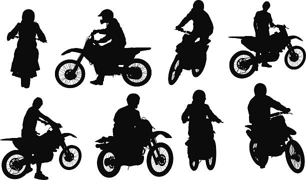 모토크로스 오토바이 타기 - motocross motorcycle stunt bike silhouette stock illustrations