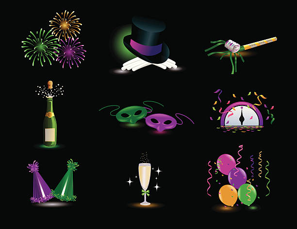 illustrations, cliparts, dessins animés et icônes de célébration nouvel an des éléments de design - cotillons