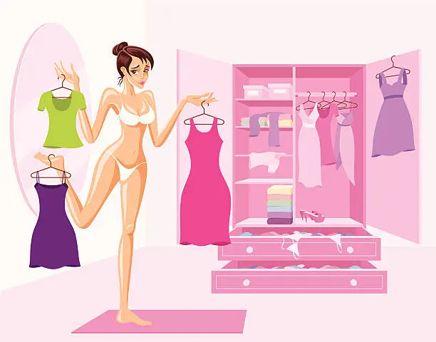 Vector illustration of What shall I wear?