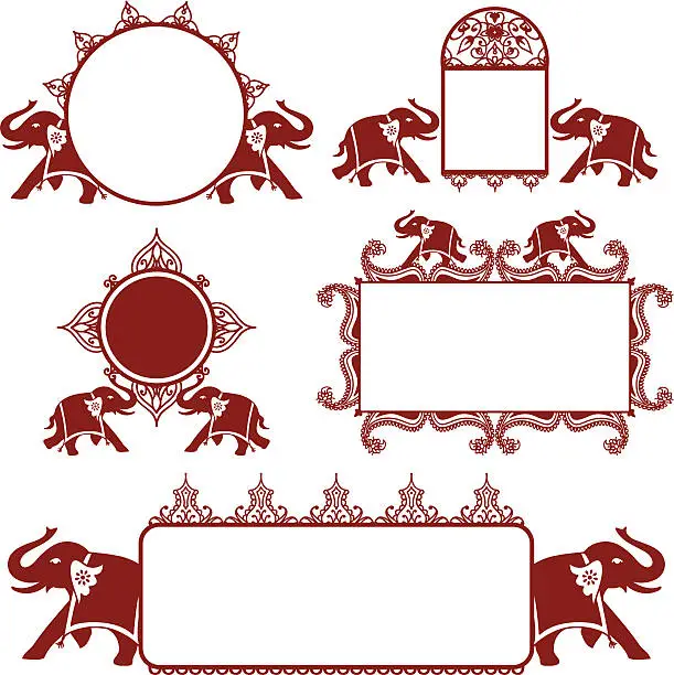 Vector illustration of Mehndi Elephant Frames