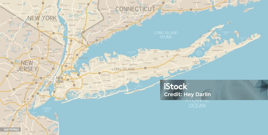 Regione di New York e Long Island Map - arte vettoriale royalty-free di Carta geografica