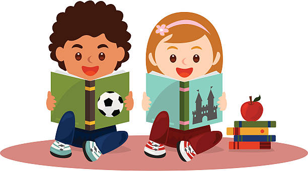 We love reading two children love reading and sit together as a reading group. boy and girl reading stock illustrations