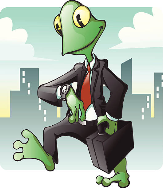 Business Frog checking the Time vector art illustration