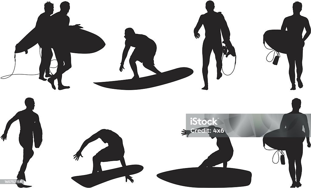 Male surfers going to surf and surfing Activity stock vector