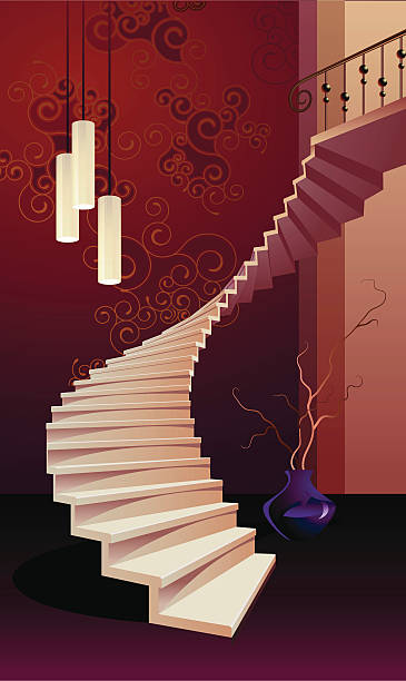 treppe in moderner einrichtung - domestic room wall steps staircase stock-grafiken, -clipart, -cartoons und -symbole