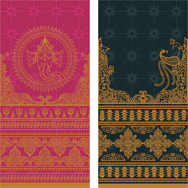 sari borders wysoki-gold - paw print obrazy stock illustrations