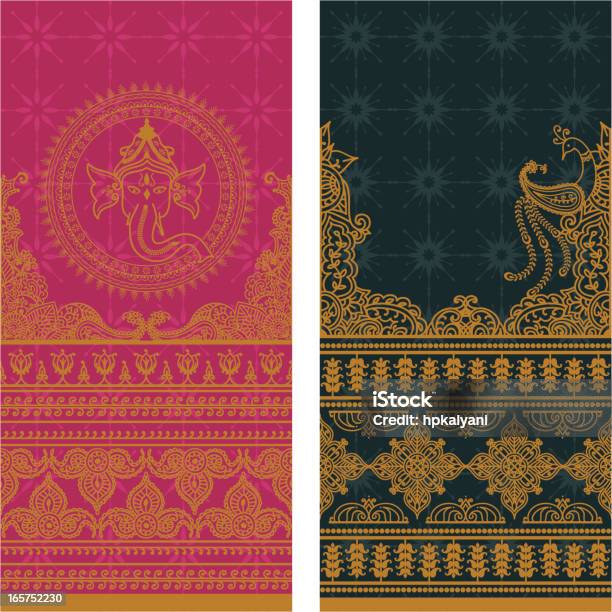 Sari Borders Tall Gold Stock Illustration - Download Image Now - Culture of India, Pattern, Ganesha