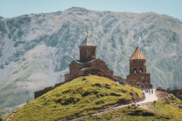 Trinity Church on mountain peak in Stepantsminda, Georgia