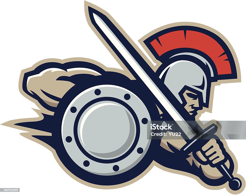 Warrior mascot Stylized powerful medieval warrior mascot. All Colors are separated in layers. Easy to edit. Black and white version (EPS8,JPEG) included. Warrior - Person stock vector