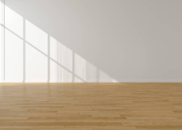 istock 3D rendering of white wood flooring, open and clean room 1657523173