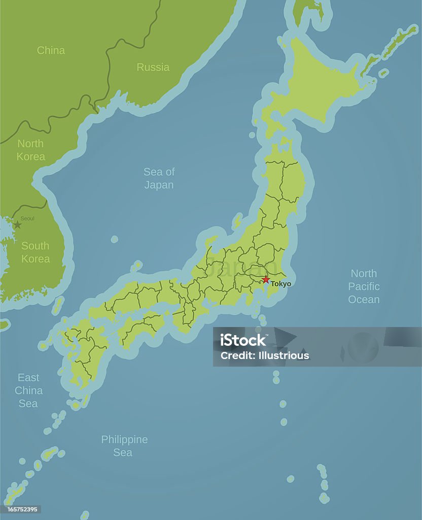 Japão mapa que mostra Prefectures - Vetor de Mapa royalty-free