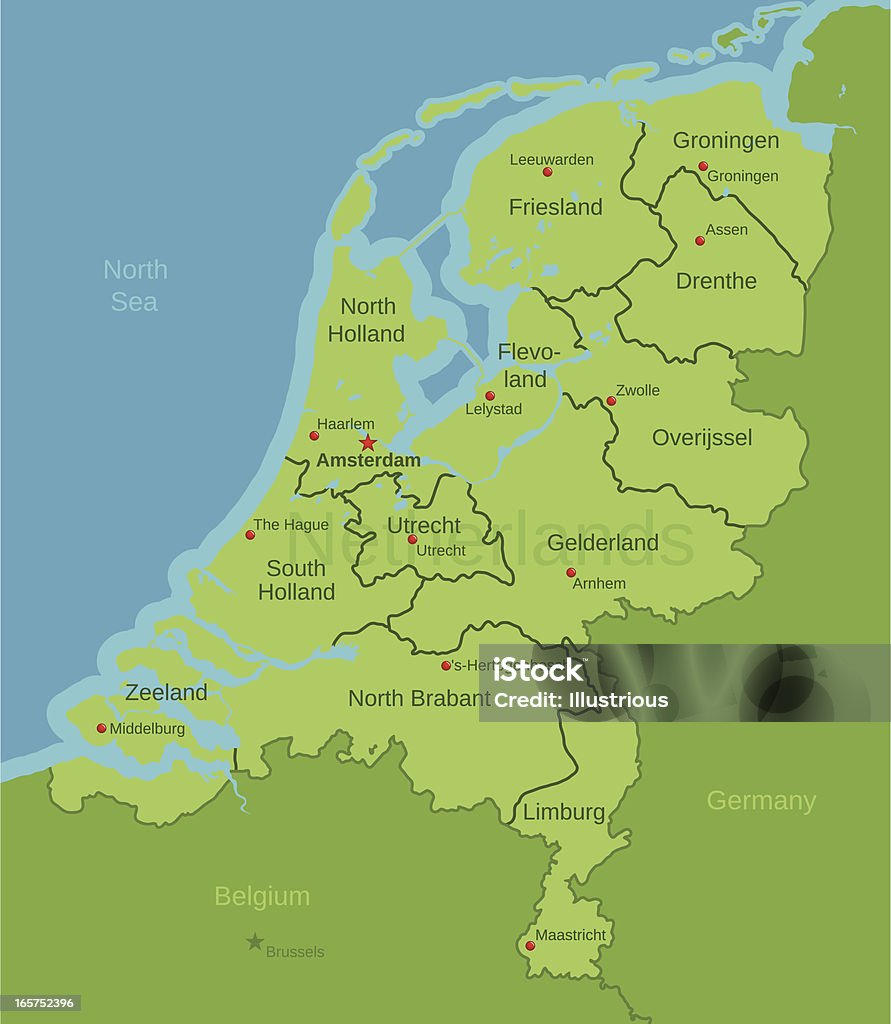Paesi Bassi Mappa che mostra le province - arte vettoriale royalty-free di Carta geografica