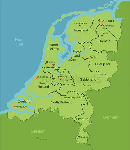 Vector illustration of Netherlands Map showing Provinces