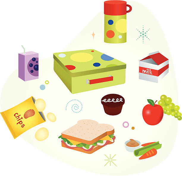 ilustrações, clipart, desenhos animados e ícones de merenda escolar - box cake food lunch