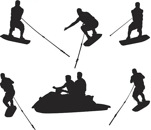 Vector illustration of Water sports wake boarding and wave runners