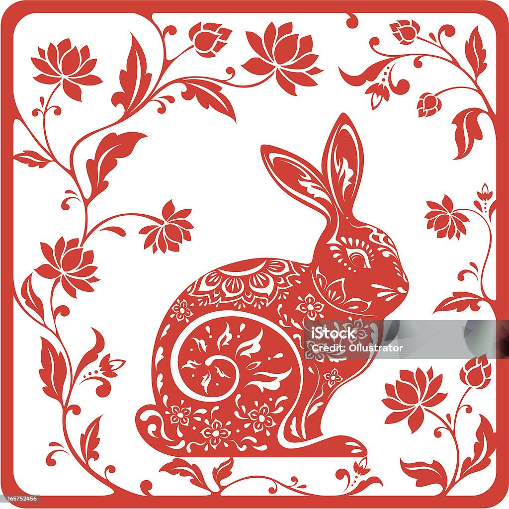 Chinois year of the rabbit 2011 (rouge - clipart vectoriel de Année du Lapin libre de droits