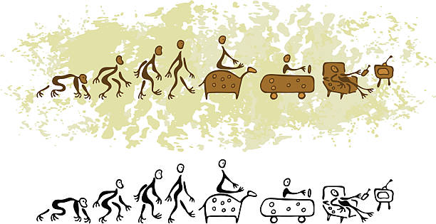 선사시대 동굴벽화 시력보험 향후 이볼루션 of man - cave painting aborigine ancient caveman stock illustrations