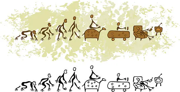 Vector illustration of Prehistoric Cave Painting Vision Future Evolution of Man