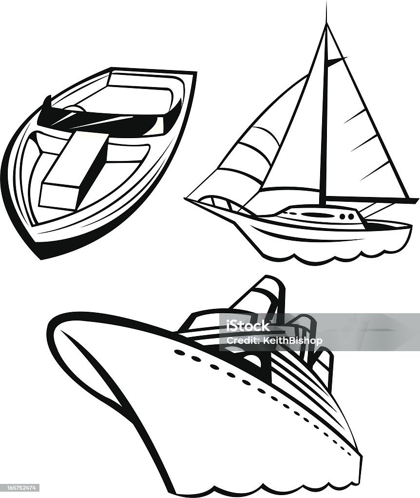 Barcos, lancha, veleiro e navio de cruzeiro - Vetor de Lancha royalty-free