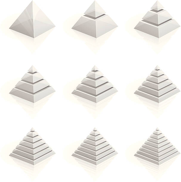 illustrazioni stock, clip art, cartoni animati e icone di tendenza di trasparente piramidi, diviso in due strati a nove righe - andres