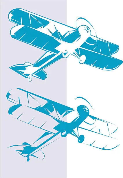 Vector illustration of Old biplane on fly