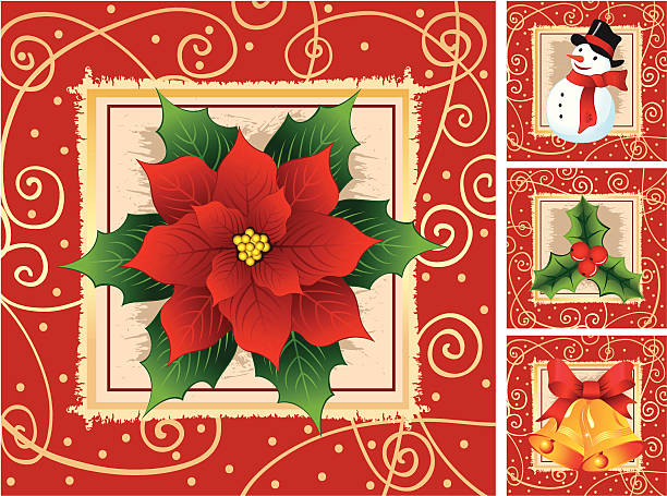 クリスマスの装飾 - holly christmas frame poinsettia点のイラスト素材／クリップアート素材／マンガ素材／アイコン素材