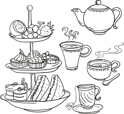 Afternoon tea set in sketch style