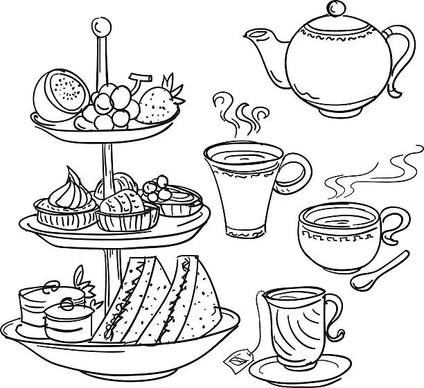 Vector illustration of Afternoon tea set in sketch style