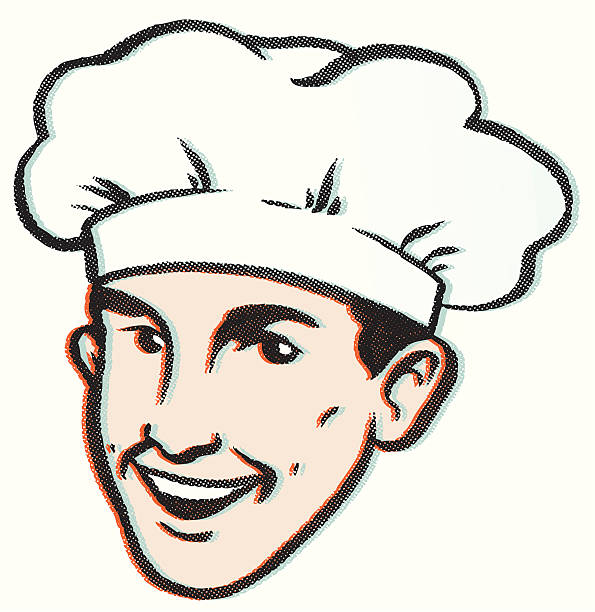 ilustraciones, imágenes clip art, dibujos animados e iconos de stock de retro saludable cook - cheesy grin illustrations