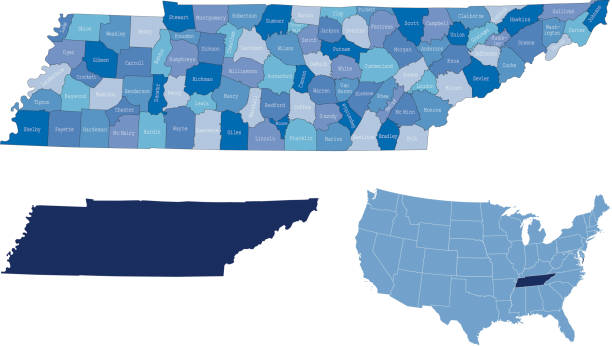 Tennessee state & counties map highly detailed map from Tennessee state & counties for your design and products. tennessee map stock illustrations