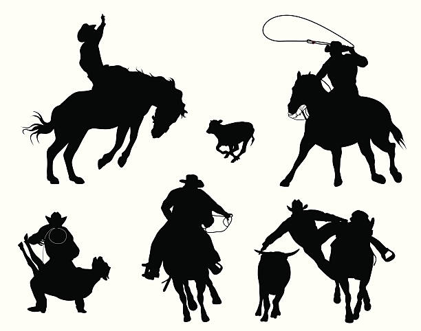 calfroping - rodeo cowboy horse silhouette stock illustrations