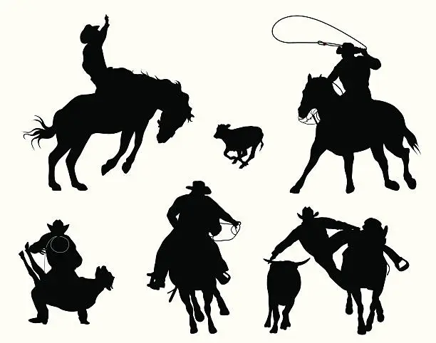 Vector illustration of Calf Roping Vector Silhouette