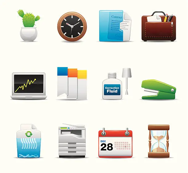Vector illustration of Office Icon Set| Elegant Series