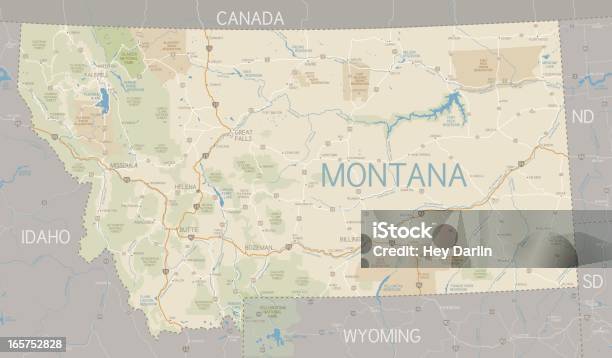 Montana State Mappa - Immagini vettoriali stock e altre immagini di Carta geografica - Carta geografica, Montana, Parco Nazionale Glacier