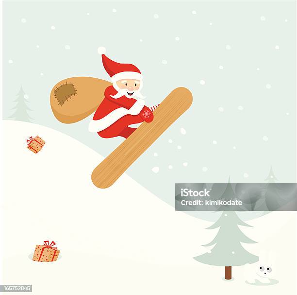 Ilustración de Santa Claus Practicante De Snowboard y más Vectores Libres de Derechos de Papá Noel - Papá Noel, Tabla de snowboard, Abeto