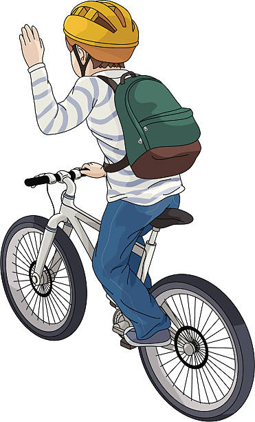 Turning right Vector illustration of a boy on a bike giving the signal to turn right bike hand signals stock illustrations