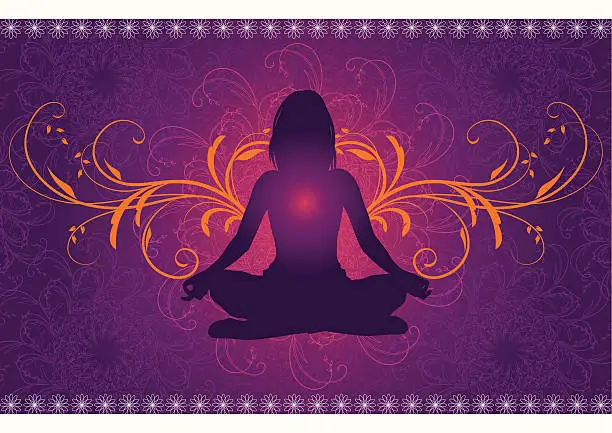 Vector illustration of Yoga in front of a mandala pattern