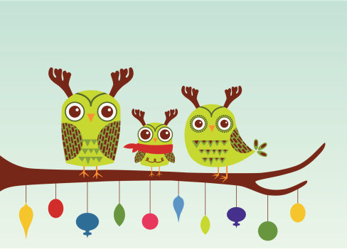 Owl family wearing reindeer antlers wishing you Happy Holidays.  Built at 5 x 7 so perfect for a Holiday Card
