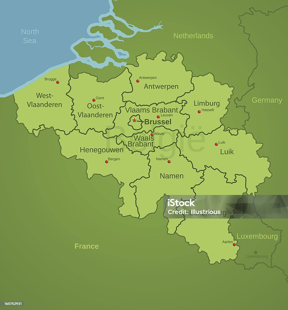 Belgio Mappa che mostra le province - arte vettoriale royalty-free di Lussemburgo